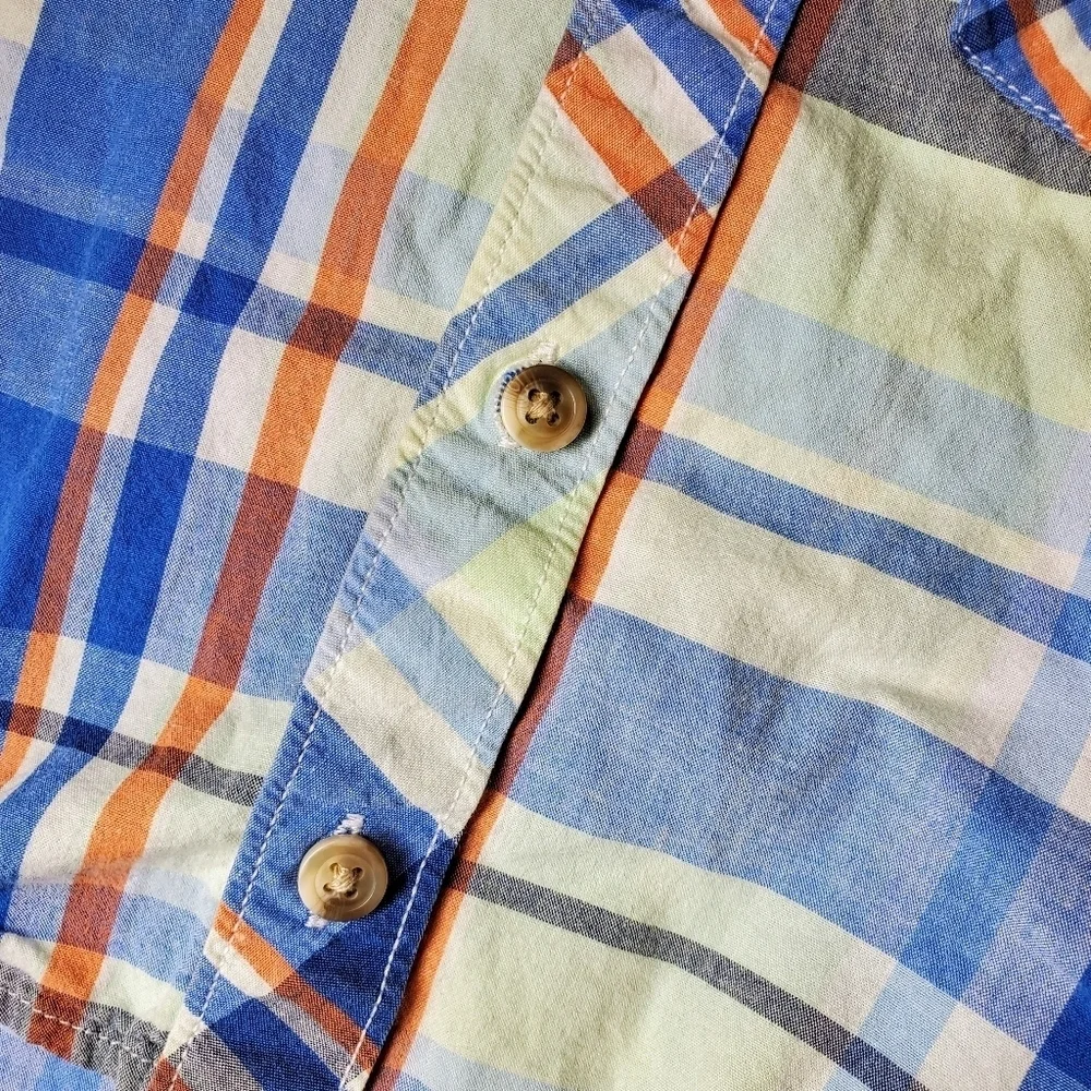 Old Navy Boys 12-18m Plaid Button Down Shirt Blue Orange EUC